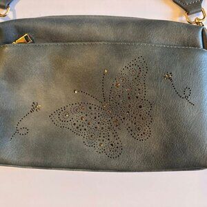 Brand New Gray Crossbody Bag with Butterfly Design & Boho Strap